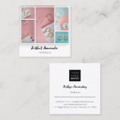 Carte De Visite Carré Bijoux de luxe perles Rose rose blanc encadré (Devant / Derrière)