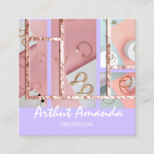 Carte De Visite Carré Bijoux luxe Gold Pearl Rose cadre violet rose