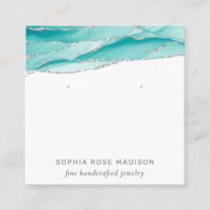 Carte De Visite Carré Bijoux Parties scintillant argent Turquoise Agate
