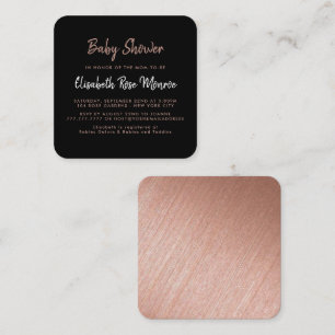 Carte De Visite Carré Billet de Baby Shower Moderne Rose Gold et Écritur