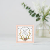 Carte De Visite Carré Billet de rabat Boho Deer Antlers Blush Roses (Debout devant)