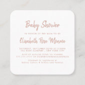 Carte De Visite Carré Billet Rose Gold Foil & Script Baby shower (Devant)