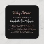 Carte De Visite Carré Billet Rose Gold Foil & Script Baby shower (Devant)