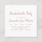 Carte De Visite Carré Billet rose Gold Foil & Script Bachelorette Party (Devant)