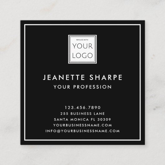 Carte De Visite Carré Black Add Your Logo Professional (Devant)