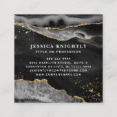 Carte De Visite Carré Black Agate Gold Parties scintillant Script photo (Dos)