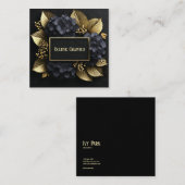 Carte De Visite Carré Black and Gold Hydrangea Floral Geometric Modern (Devant / Derrière)