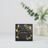 Carte De Visite Carré Black and Gold Hydrangea Floral Geometric Modern (Debout devant)