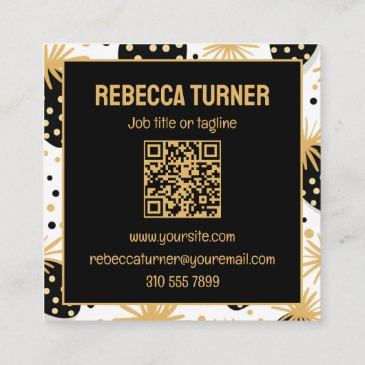 Carte De Visite Carré Black and Gold Strawberry, QR Code (Dos)
