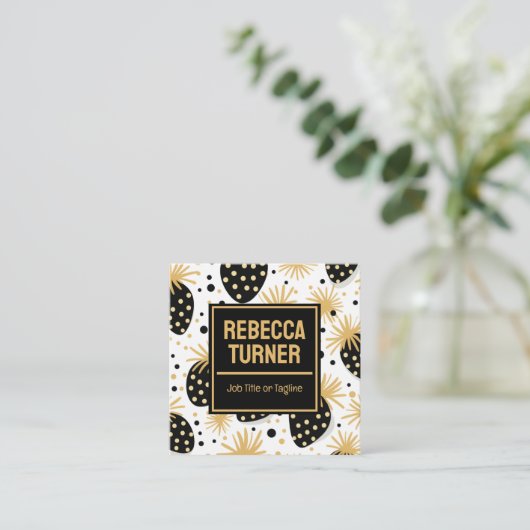 Carte De Visite Carré Black and Gold Strawberry, QR Code (Debout devant)