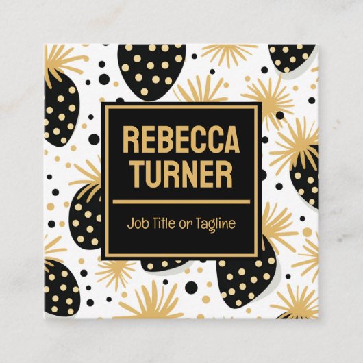 Carte De Visite Carré Black and Gold Strawberry, QR Code (Devant)