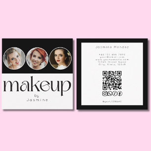 Carte De Visite Carré Black And W@hite 3 Photo MUA QR Code Réseaux Socia