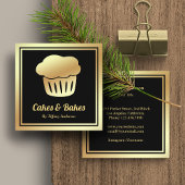 Carte De Visite Carré Black Faux Gold Foil Boulangerie de cupcake maison