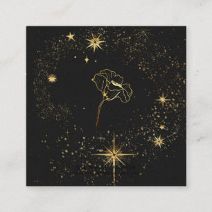 Carte De Visite Carré *~* Black Gold Floral Stars Mystic Flower