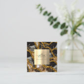 Carte De Visite Carré Black Gold Géode Agate Médias sociaux Code QR (Debout devant)