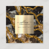 Carte De Visite Carré Black Gold Géode Agate Médias sociaux Code QR (Devant)