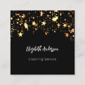 Carte De Visite Carré Black gold stars QR code médias sociaux (Devant)