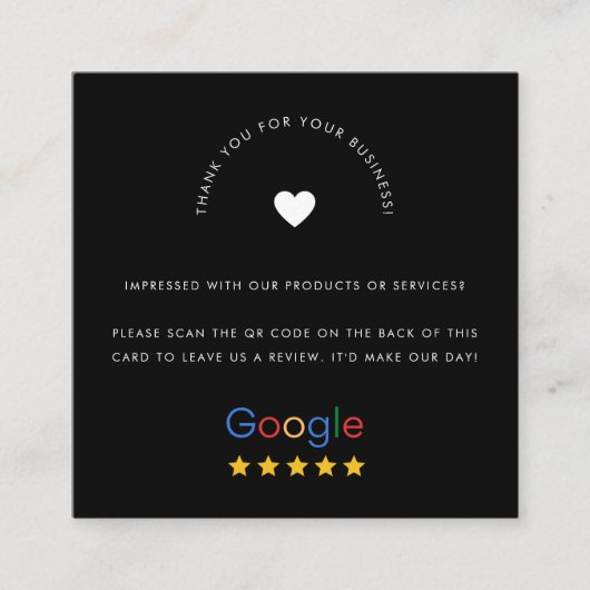 Carte De Visite Carré Black Google Commentaires Custom Business Logo Cod (Devant)