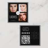 Carte De Visite Carré Black Lash Tech Photo Collage Code QR & Avis (Devant / Derrière)