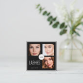 Carte De Visite Carré Black Lash Tech Photo Collage Code QR & Avis (Debout devant)