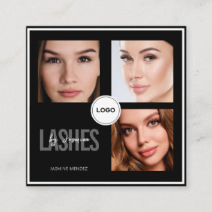 Carte De Visite Carré Black Lash Tech Photo Collage Code QR & Avis