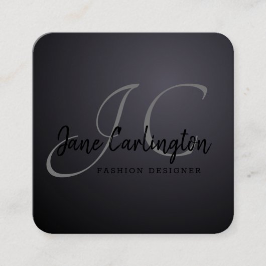 Carte De Visite Carré Black mate effet monogramme moderne (Devant)