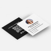Carte De Visite Carré Black Modern QR Code Social Media Photo