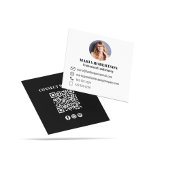 Carte De Visite Carré Black Modern QR Code Social Media Photo