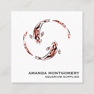 Carte De Visite Carré Black & Red Japanese Koi Fish Artistic