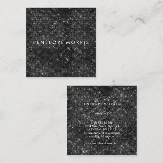 Carte De Visite Carré Black Sparkle Parties scintillant Beauté Stylist (Devant / Derrière)