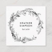 Carte De Visite Carré Black White Floral Wreath Rustique (Devant)