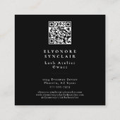 Carte De Visite Carré Black White Script Lashes Studio Logo QR Code  (Dos)