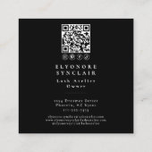 Carte De Visite Carré Black White Script Photo Logo QR Code Social Lash (Dos)