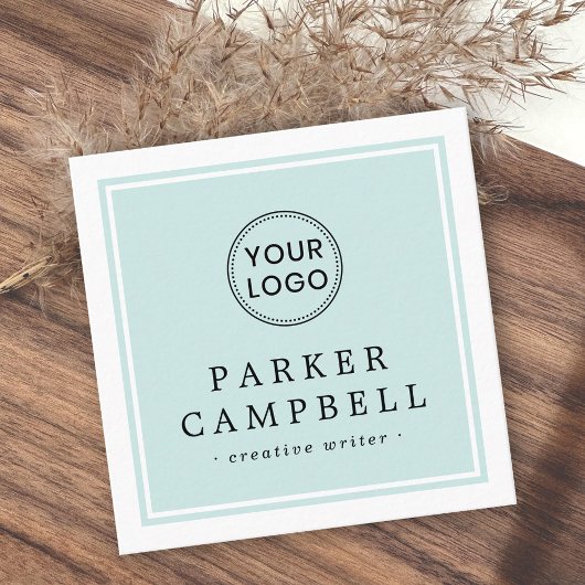 Carte De Visite Carré Blanc bleu bleu clair bordure votre logo minimalis