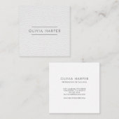 Carte De Visite Carré Blanc chic | Aspect en cuir minimal (Devant / Derrière)