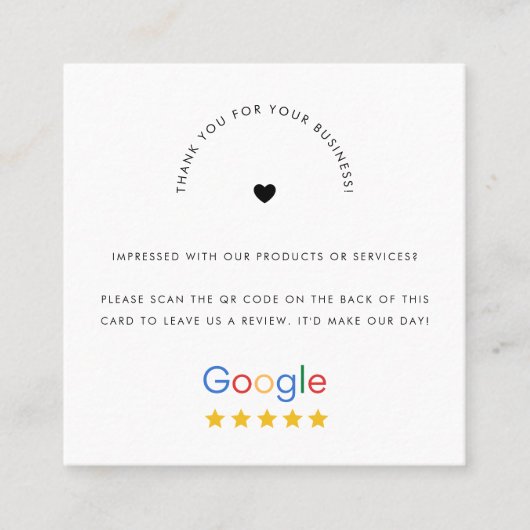 Carte De Visite Carré Blanc Google Commentaires Custom Business Logo Cod (Devant)