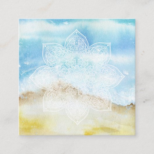 Carte De Visite Carré *~* Blanc Lacey Mandala Beach Océan (Devant)