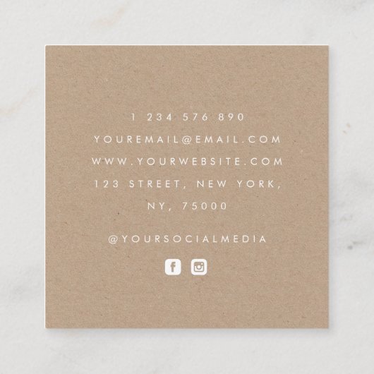 Carte De Visite Carré Blanc Levé Floral Rustique Kraft Botanique Simple (Dos)