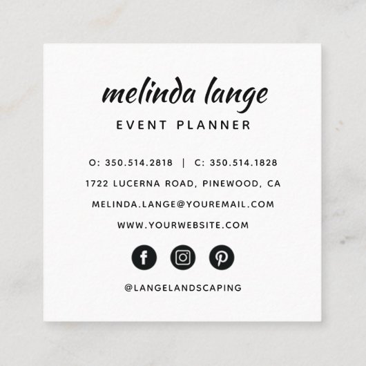 Carte De Visite Carré Blancs Noir Élégant Pin Botanique Branche (Dos)