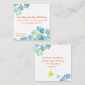 Carte De Visite Carré Bleu Aquarelle Fleurs Papillon (Devant / Derrière)