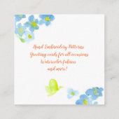 Carte De Visite Carré Bleu Aquarelle Fleurs Papillon (Dos)