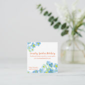 Carte De Visite Carré Bleu Aquarelle Fleurs Papillon (Debout devant)