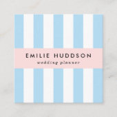Carte De Visite Carré Bleu, Blancs, Motif rayé (Devant)