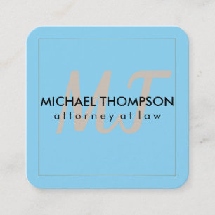 Carte De Visite Carré Bleu Bordure avec monogramme