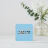 Carte De Visite Carré Bleu | Bordure avec monogramme (Debout devant)