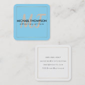 Carte De Visite Carré Bleu | Bordure avec monogramme (Devant / Derrière)