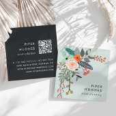 Carte De Visite Carré Bleu clair | Boho Floral QR Code