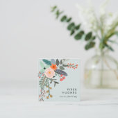 Carte De Visite Carré Bleu clair | Boho Floral QR Code (Debout devant)