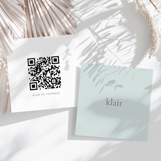 Carte De Visite Carré Bleu clair | Nom et code QR ultra minimaux