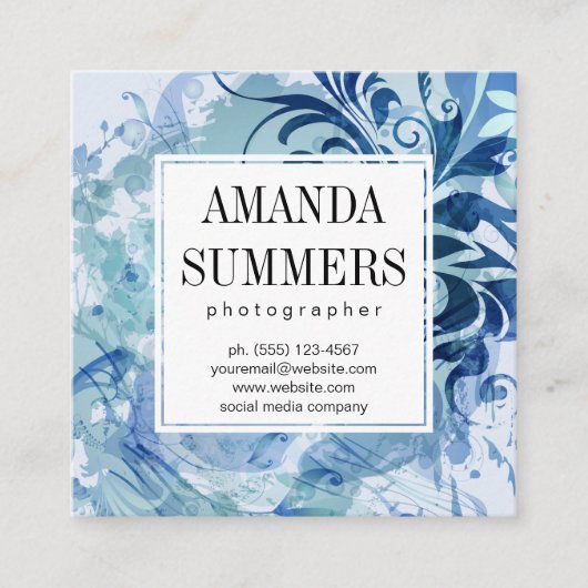 Carte De Visite Carré Bleu contemporain (Devant)